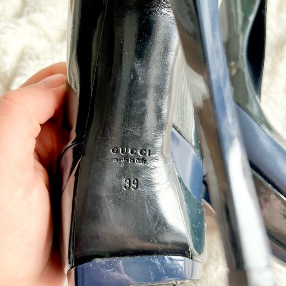 Gucci Authentic Black Blue Patent Leather Stiletto High Heels Shoes Size 39✨ - Picture 7 of 9
